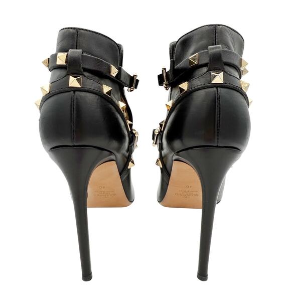 Valentino Garavani Rockstud Ankle Boots Black Leather Stud High Heel EU 40 US 10 - Picture 5 of 15